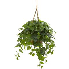 38in. London Ivy Artificial Plant in Hanging Basket (Real Touch)