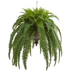 39in. Boston Fern Artificial Plant in Metal Hanging Bowl