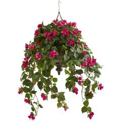 37in. Bougainvillea Artificial Plant in Hanging Metal Bowl