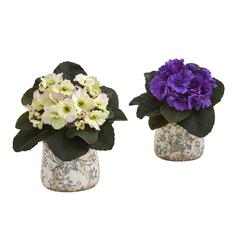 8in. African Violet Artificial Plant in Floral Design Vase (Set of 2)
