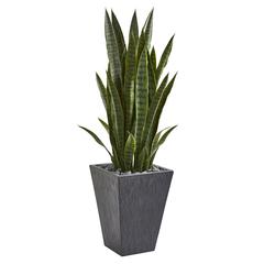 45in. Sansevieria Artificial Plant in Slate Planter