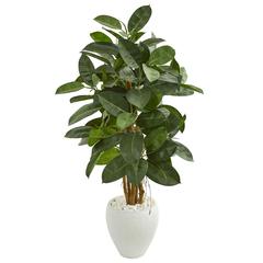 53in. Artificial Rubber Tree in White Planter