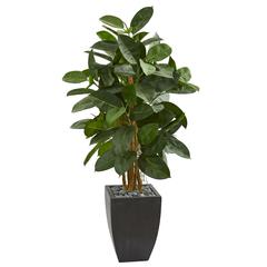 56in. Artificial Rubber Tree in Black Planter