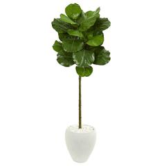 5ft. Fiddle Leaf Artificial Tree in White Planter
