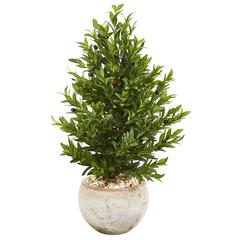 3ft. Olive Cone Topiary Artificial Tree in Sand Stone Planter UV Resistant (Indoor/Outdoor)