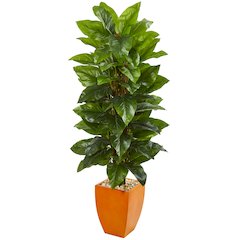 5.5ft. Large Leaf Philodendron Artificial Plant in Orange Planter (Real Touch)
