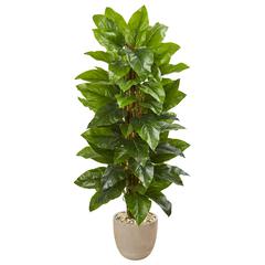 58in. Large Leaf Philodendron Artificial Plant in Sand Stone Planter (Real Touch)