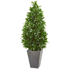 57in. Bay Leaf Cone Topiary Tree in Slate Planter UV Resistant (Indoor/Outdoor)