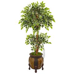 59in. Variegated Ficus Artificial Tree in Decorative Planter