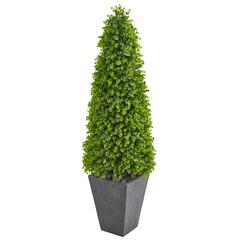 57in. Eucalyptus Topiary Artificial Tree in Slate Planter (Indoor/Outdoor)