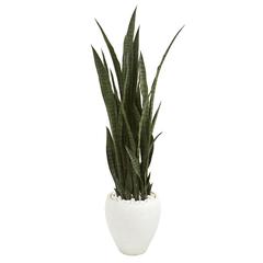51in. Sansevieria Artificial Plant in White Planter