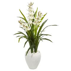 4ft. Cymbidium Orchid Artificial Plant in White Planter