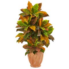 40in. Croton Artificial Plant in Terracotta Planter (Real Touch)