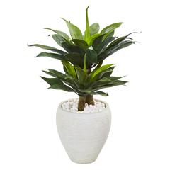 33in. Double Agave Succulent Artificial Plant in White Planter