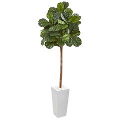75in. Fiddle Leaf Fig Artificial Tree in White Planter