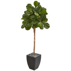 71in. Fiddle Leaf Fig Artificial Tree in Black Planter