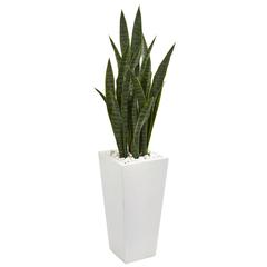 4ft. Sansevieria Artificial Plant in White Tower Planter