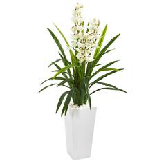 4.5ft. Cymbidium Orchid Artificial Plant in White Tower Planter
