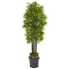 6ft. Bamboo Artificial Tree with Black Trunks in Planter UV Resistant (Indoor/Outdoor)