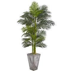 7ft. Golden Cane Artificial Palm Tree in Cement Planter