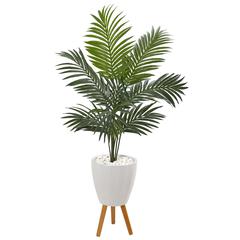 4.5ft. Kentia Artificial Palm Tree in White Planter with Legs