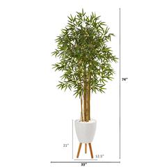 74in. Multi Bambusa Bamboo Artificial Tree in White Planter with Stand