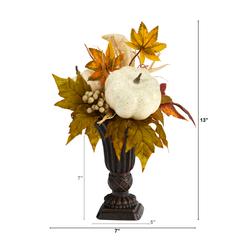 13in. Fall Pumpkin and Berries Artificial Autumn Arrangement in Decorative Urn