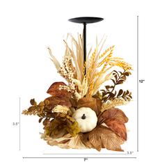 12in. Autumn Harvest and Pumpkin Fall Candle Holder