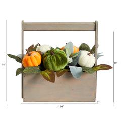 10in. Fall Pumpkin Artificial Autumn Arrangement in Wood Basket