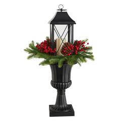 Decorative Urn with Large Lantern and Included LED Candle