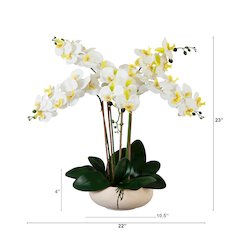 23in. Artificial Phalaenopsis Orchid Arrangement in White Ceramic Planter