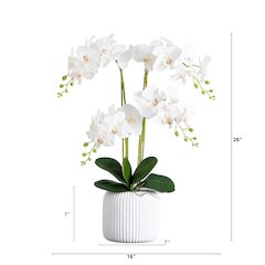 26in. Artificial Phalaenopsis Orchid Arrangement in Decorative Ceramic Vase