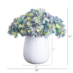 11in. Artificial Hydrangea Arrangement in White Metal Vase