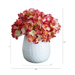 11in. Artificial Hydrangea Arrangement in White Metal Vase