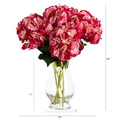 20in. Artificial Hydrangea Arrangement in Glass Vase
