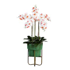 43in. Artificial Orchid Arrangement in Patina Metal Planter with Stand