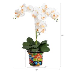 27in. Artificial Triple Orchid Mexican Talavera Ceramic Planter
