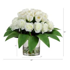 Wedding Collection 20in. Artificial Roses and Tulips Arrangement in Glass Vase