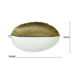 14in. Gold and White Leaf Decorative Accent Tray