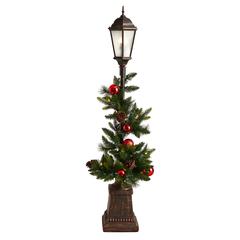 Holiday Decorated Lamp Post with Artificial Christmas Greenery
