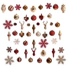 Holiday Deluxe Shatterproof, 52 Count Christmas Tree Ornament Box Set