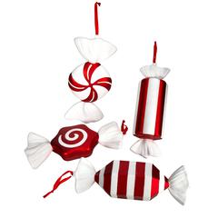 Jumbo Assorted Candy Holiday Christmas Deluxe Shatterproof Ornament Set of 4