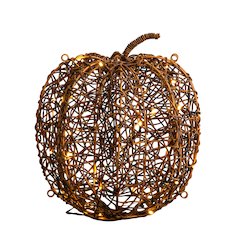12in. Pre-Lit Autumn Rattan Fall Pumpkin with 40 Warm White LED Lights