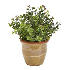 10in. Eucalyptus and Sedum Succulent Artificial Plant in Ceramic Planter