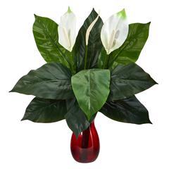 24in. Spathiphyllum Artificial Plant in Ruby Planter