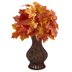 24in. Autumn Maple Leaf Artificial Plant in Decorative Planter