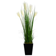4.5ft. Wheat Plume Grass Artificial Plant in Black Metal Planter