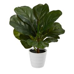 11in. Fiddle Leaf Artificial Plant in White Planter (Real Touch)
