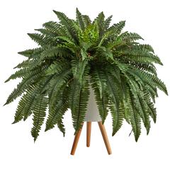 2.5ft. Boston Fern Artificial Plant in White Planter with Legs