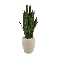 40in. Sansevieria Artificial Plant in Sand Colored Planter